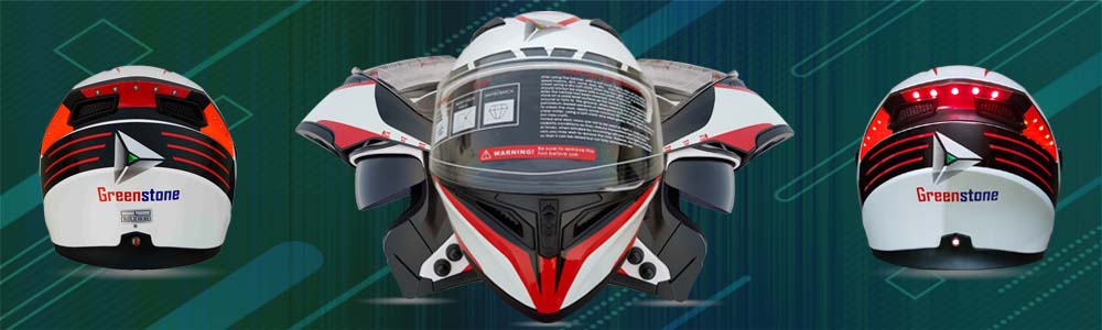 G6 Flip up Green Stone Smart Bluetooth Helmet With Turn Indicator